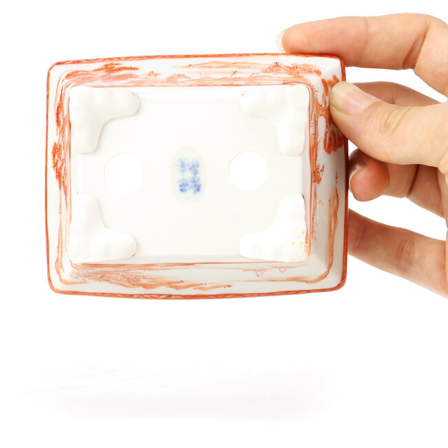 Pot à bonsaï rectangulaire rouge par Kutani - 95 x 75 x 35 mm