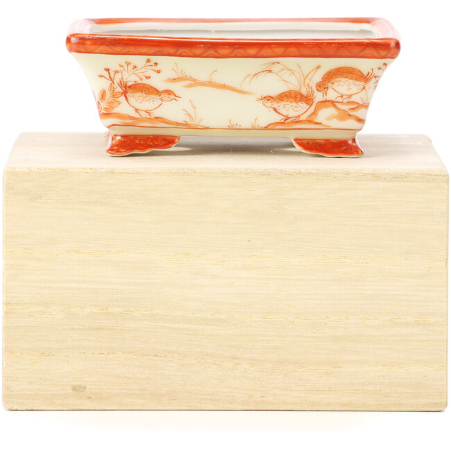 Rectangular red bonsai pot by Kutani - 95 x 75 x 35 mm