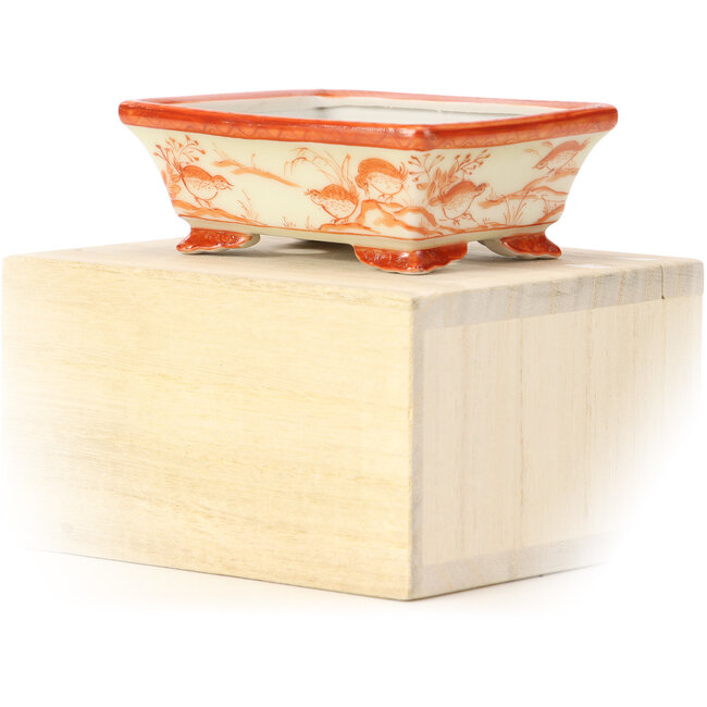 Vaso rettangolare per bonsai rosso di Kutani - 95 x 75 x 35 mm