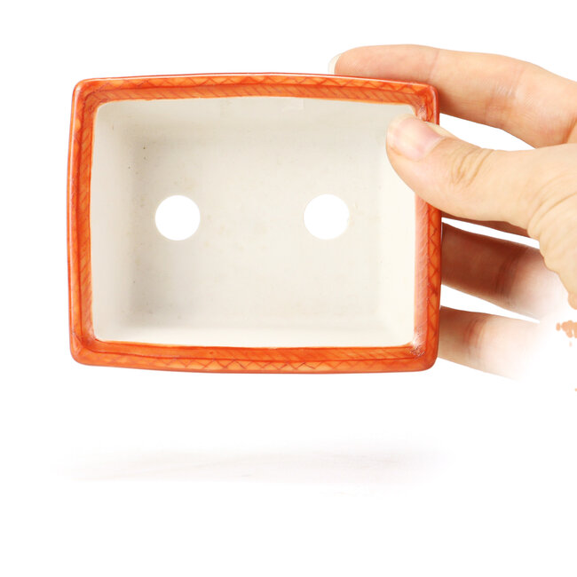 Vaso rettangolare per bonsai rosso di Kutani - 95 x 75 x 35 mm