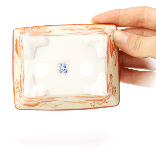 Pot à bonsaï rectangulaire rouge par Kutani - 95 x 75 x 35 mm