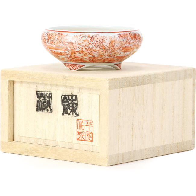 Ronde rode bonsaipot van Kutani - 77 x 77 x 31 mm