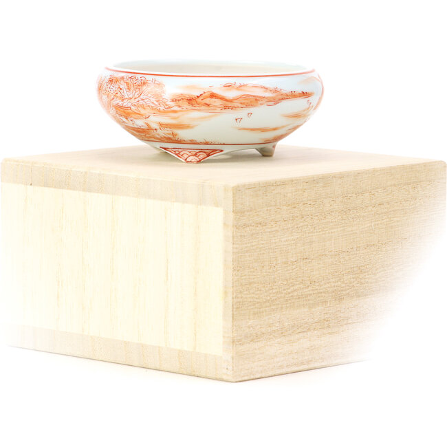 Pot à bonsaï rond rouge par Kutani - 77 x 77 x 31 mm