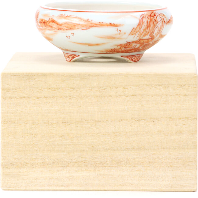 Maceta de bonsái redonda roja de Kutani - 77 x 77 x 31 mm