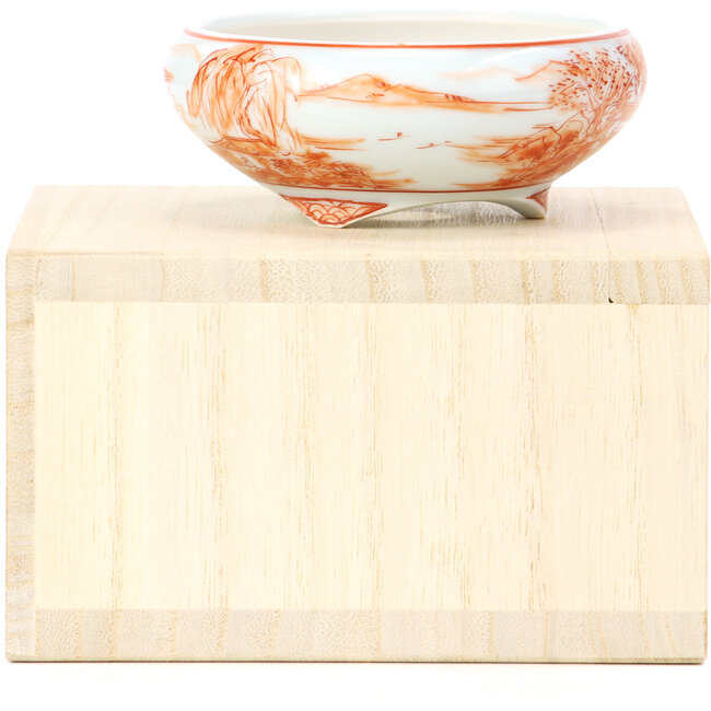 Runde rote Bonsaischale von Kutani - 77 x 77 x 31 mm