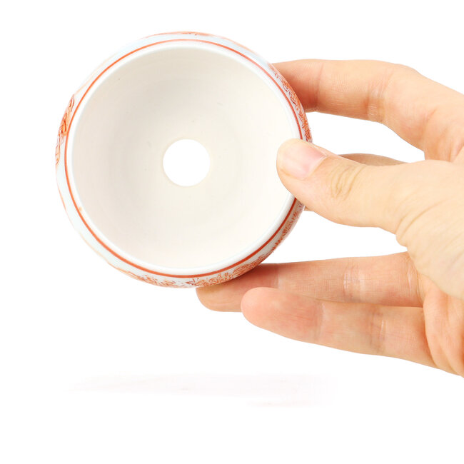 Ronde rode bonsaipot van Kutani - 77 x 77 x 31 mm