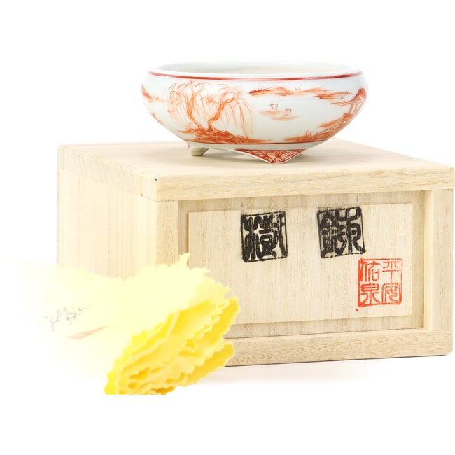 Pot à bonsaï rond rouge par Kutani - 77 x 77 x 31 mm