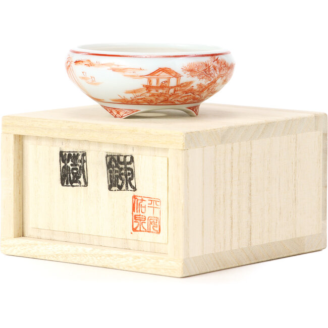 Vaso per bonsai rosso rotondo di Kutani - 77 x 77 x 31 mm