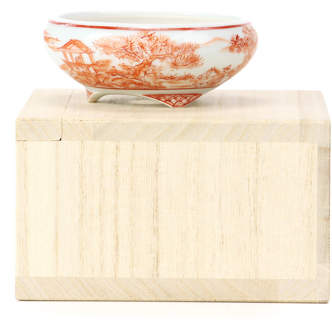 Pot à bonsaï rond rouge par Kutani - 77 x 77 x 31 mm