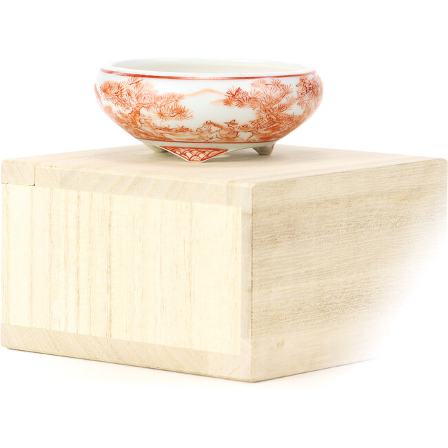 Runde rote Bonsaischale von Kutani - 77 x 77 x 31 mm