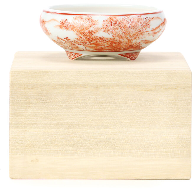 Vaso per bonsai rosso rotondo di Kutani - 77 x 77 x 31 mm