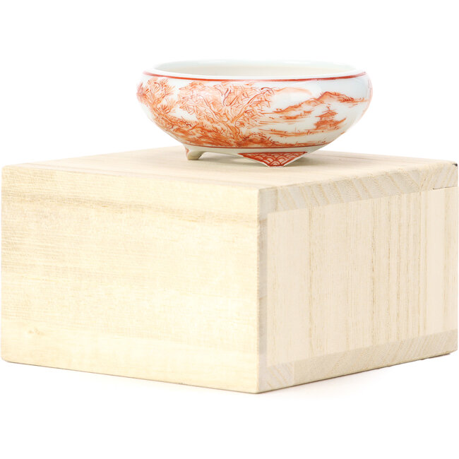 Vaso per bonsai rosso rotondo di Kutani - 77 x 77 x 31 mm