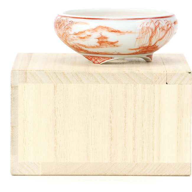 Maceta de bonsái redonda roja de Kutani - 77 x 77 x 31 mm