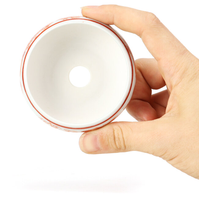 Vaso per bonsai rosso rotondo di Kutani - 77 x 77 x 31 mm