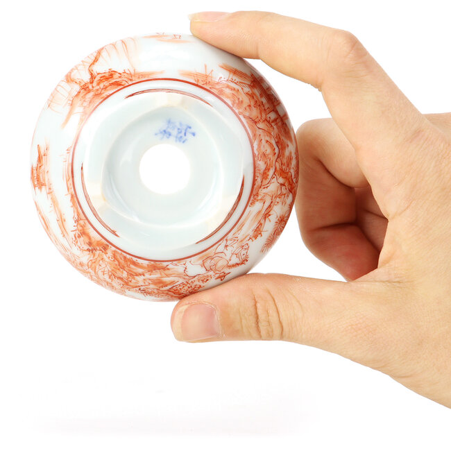 Ronde rode bonsaipot van Kutani - 77 x 77 x 31 mm