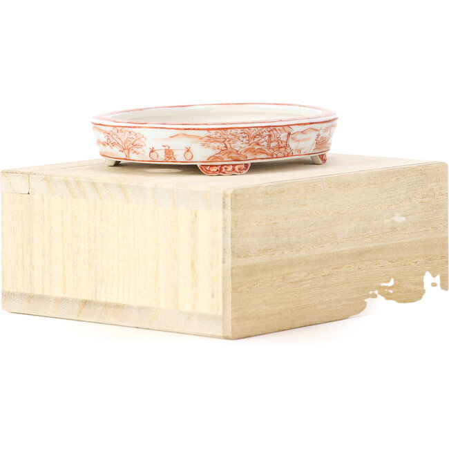 Vaso ovale rosso per bonsai di Kutani - 100 x 80 x 18 mm