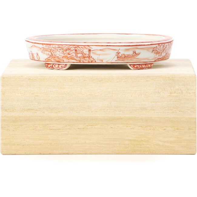 Vaso ovale rosso per bonsai di Kutani - 100 x 80 x 18 mm