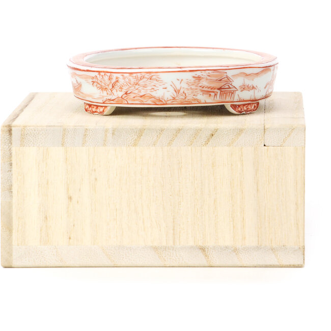 Pot à bonsaï ovale rouge par Kutani - 100 x 80 x 18 mm