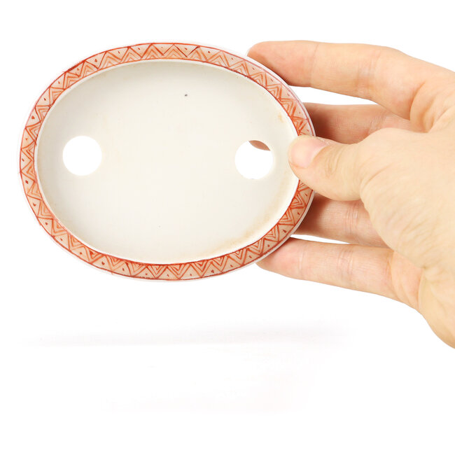 Pot à bonsaï ovale rouge par Kutani - 100 x 80 x 18 mm