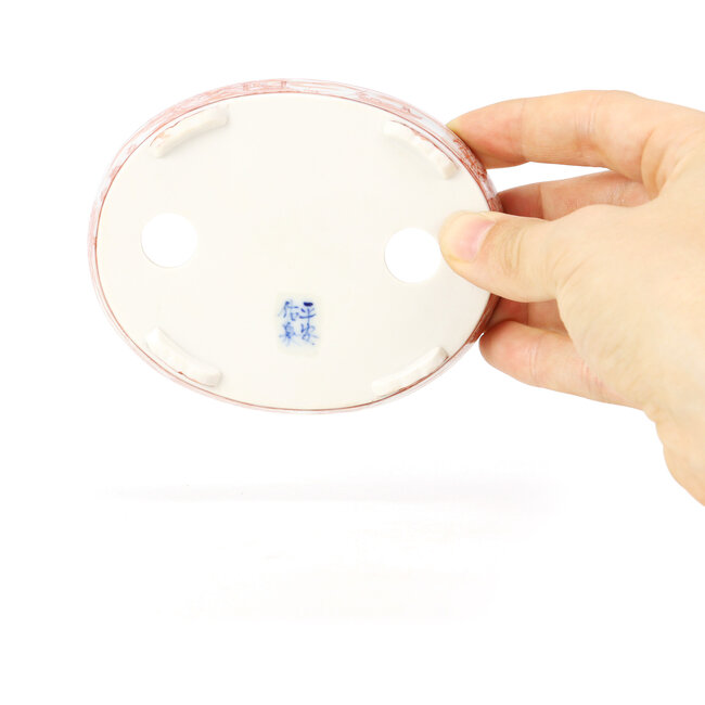 Maceta de bonsái roja ovalada de Kutani - 100 x 80 x 18 mm