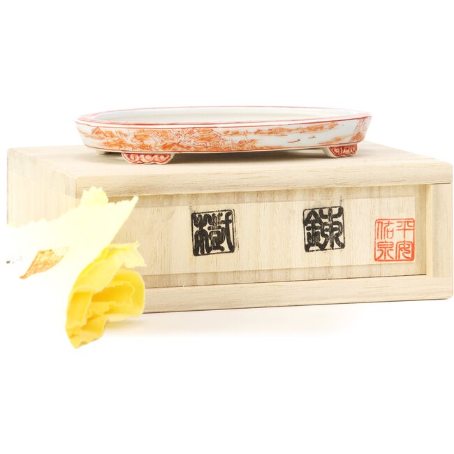 Pot à bonsaï ovale rouge par Kutani - 113 x 80 x 15 mm