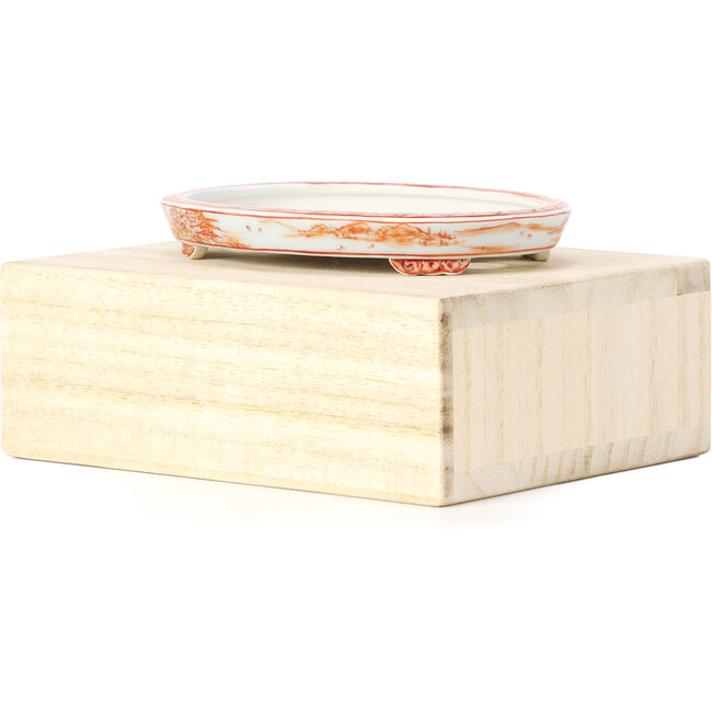 Pot à bonsaï ovale rouge par Kutani - 113 x 80 x 15 mm