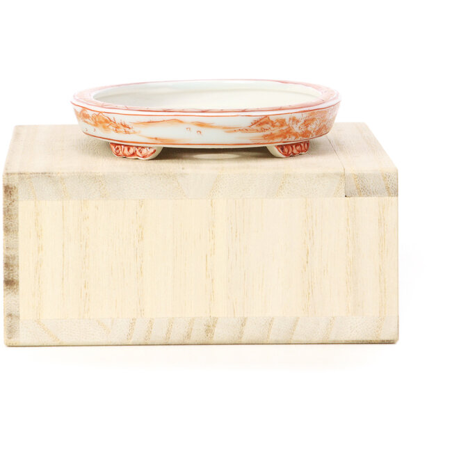 Pot à bonsaï ovale rouge par Kutani - 113 x 80 x 15 mm