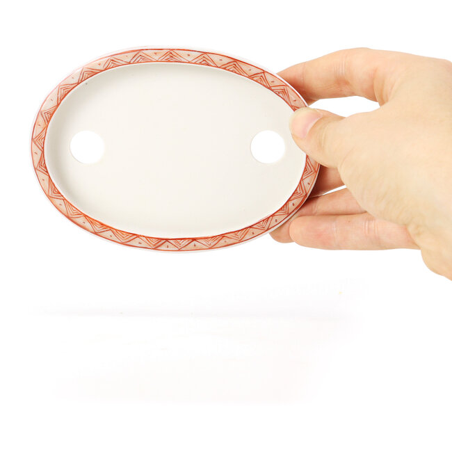 Vaso ovale per bonsai rosso di Kutani - 113 x 80 x 15 mm