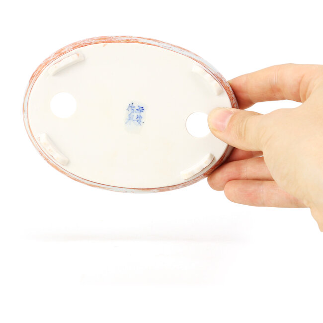 Pot à bonsaï ovale rouge par Kutani - 113 x 80 x 15 mm