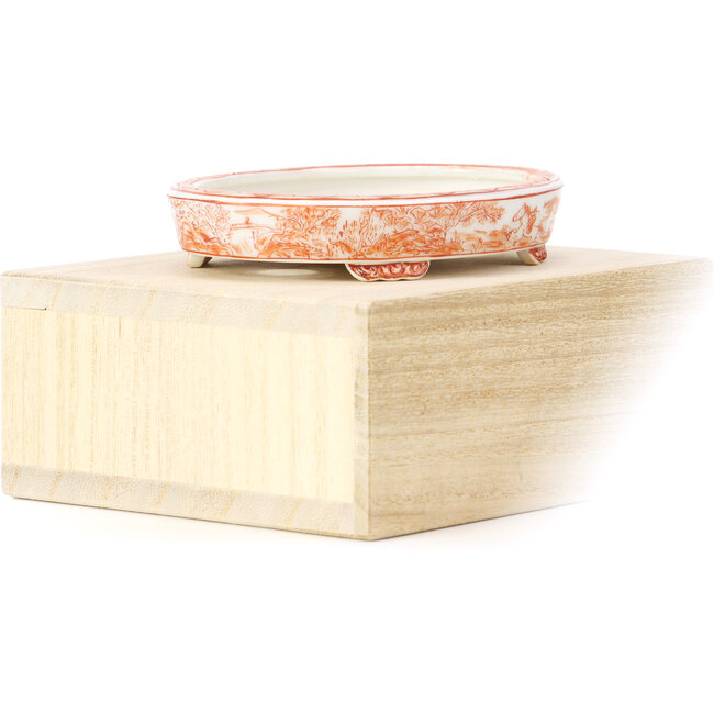 Maceta de bonsái roja ovalada de Kutani - 100 x 80 x 18 mm