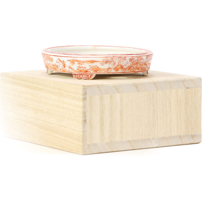 Pot à bonsaï ovale rouge par Kutani - 100 x 80 x 18 mm