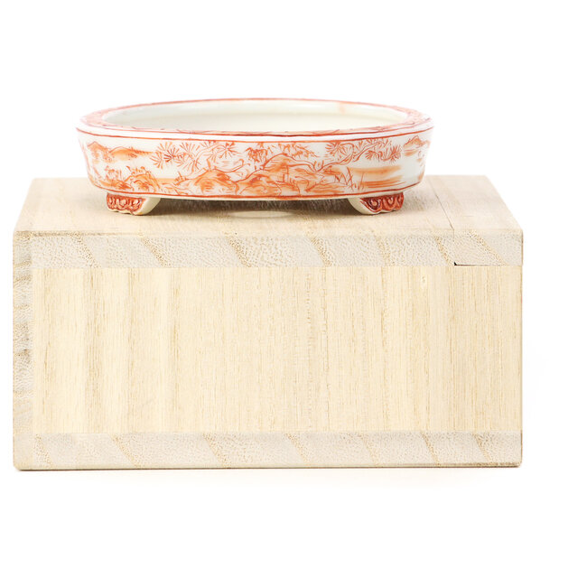 Ovale rode bonsaipot van Kutani - 100 x 80 x 18 mm