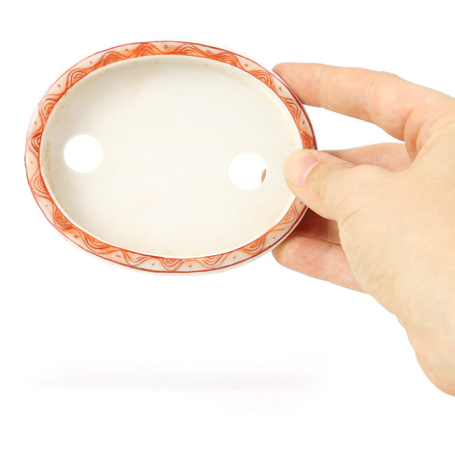 Pot à bonsaï ovale rouge par Kutani - 100 x 80 x 18 mm