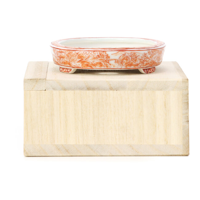 Ovale rote Bonsaischale von Kutani - 100 x 80 x 18 mm