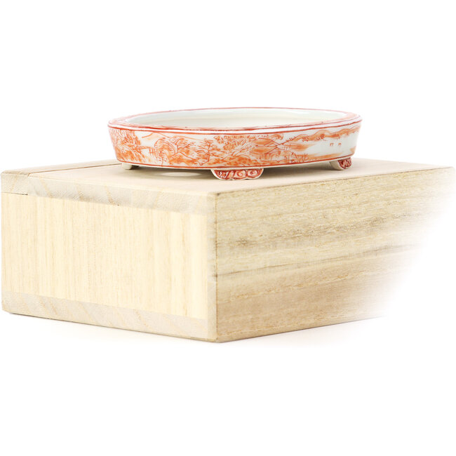 Vaso ovale rosso per bonsai di Kutani - 100 x 80 x 18 mm