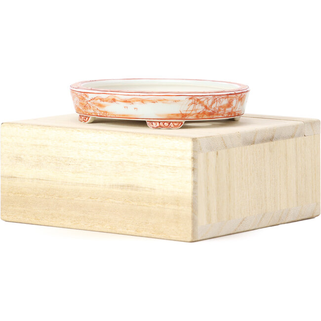 Pot à bonsaï ovale rouge par Kutani - 100 x 80 x 18 mm