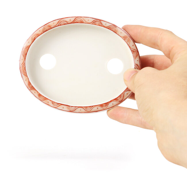Pot à bonsaï ovale rouge par Kutani - 100 x 80 x 18 mm