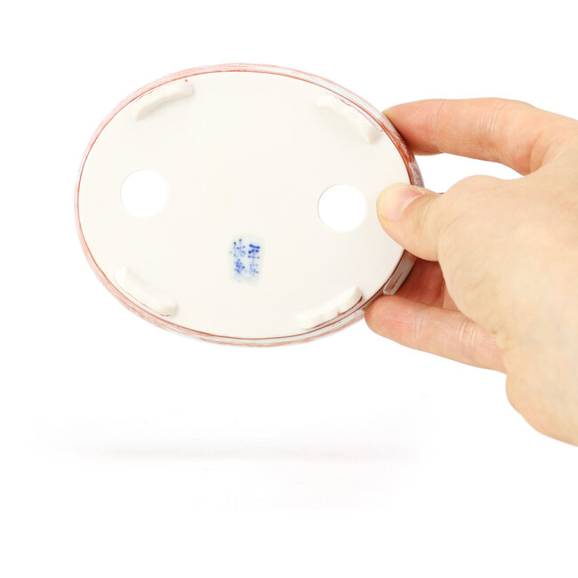 Maceta de bonsái roja ovalada de Kutani - 100 x 80 x 18 mm