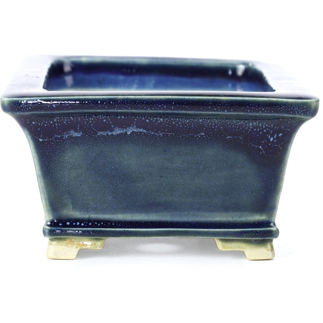Maceta de bonsái azul rectangular de Keiun Fukuda - 134 x 111 x 58 mm