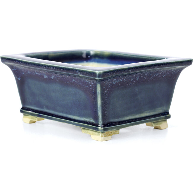 Rechthoekige blauwe bonsaipot van Keiun Fukuda - 134 x 111 x 58 mm