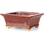 Rectangular red bonsai pot by Keiun Fukuda - 134 x 111 x 58 mm