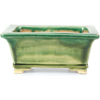 Keiun Fukuda 桂雲 134 mm rectangular green bonsai pot by Keiun Fukuda, Japan