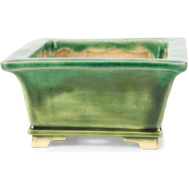 Rechthoekige groene bonsaipot van Keiun Fukuda - 134 x 111 x 58 mm