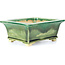 Rectangular green bonsai pot by Keiun Fukuda - 134 x 111 x 58 mm