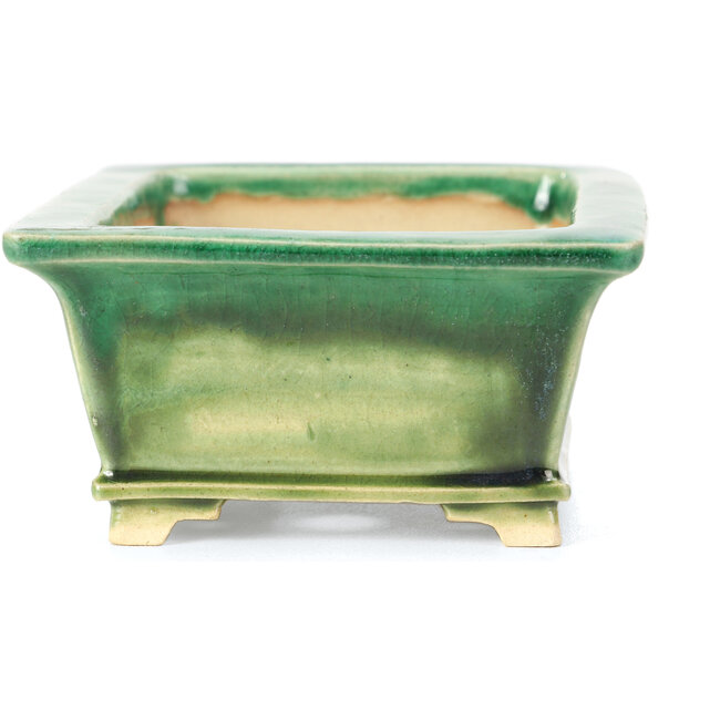 Rectangular green bonsai pot by Keiun Fukuda - 134 x 111 x 58 mm