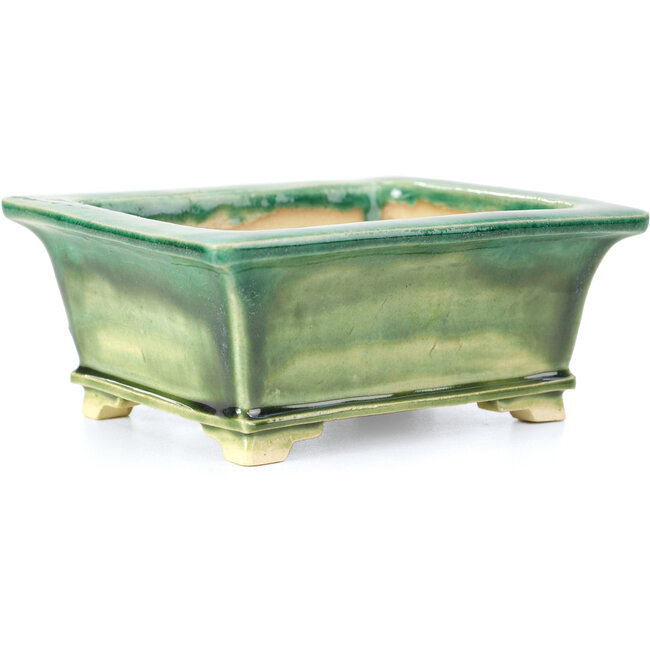Rectangular green bonsai pot by Keiun Fukuda - 134 x 111 x 58 mm
