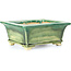 Rectangular green bonsai pot by Keiun Fukuda - 134 x 111 x 58 mm