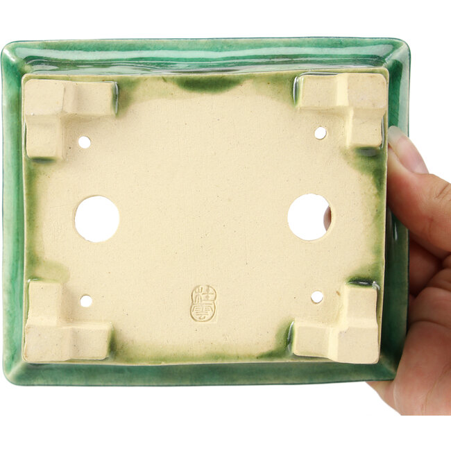 Vaso per bonsai rettangolare verde di Keiun Fukuda - 134 x 111 x 58 mm