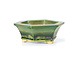 Hexagonal green bonsai pot by Keiun Fukuda - 140 x 125 x 50 mm