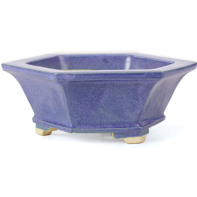 Hexagonal blue bonsai pot by Keiun Fukuda - 140 x 125 x 50 mm